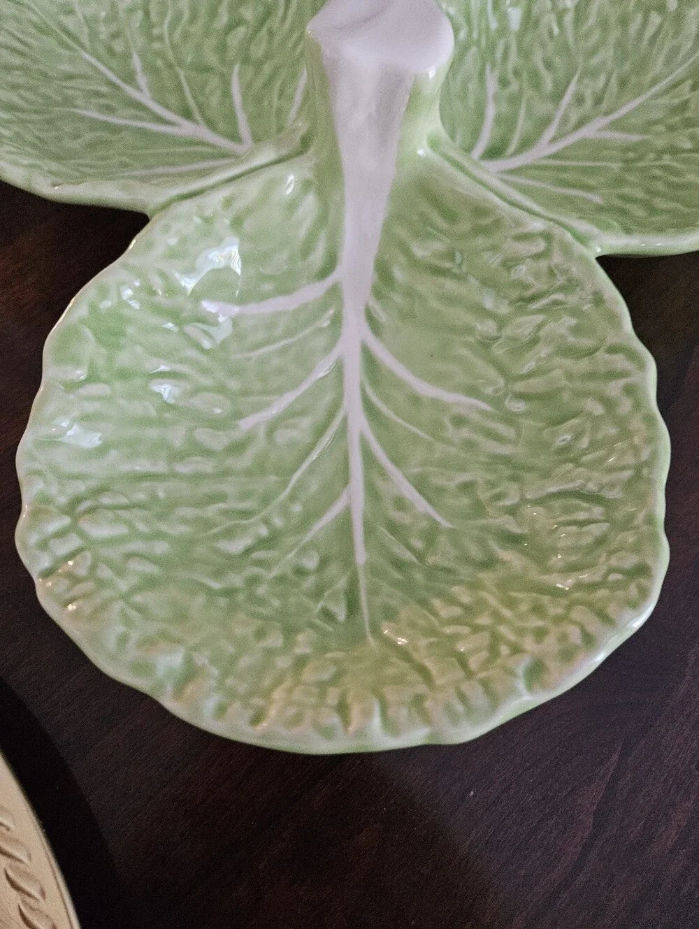 Vintage Olfaire Portugal Cabbage Ware Green 3 Section Divided Serving Dish P2414